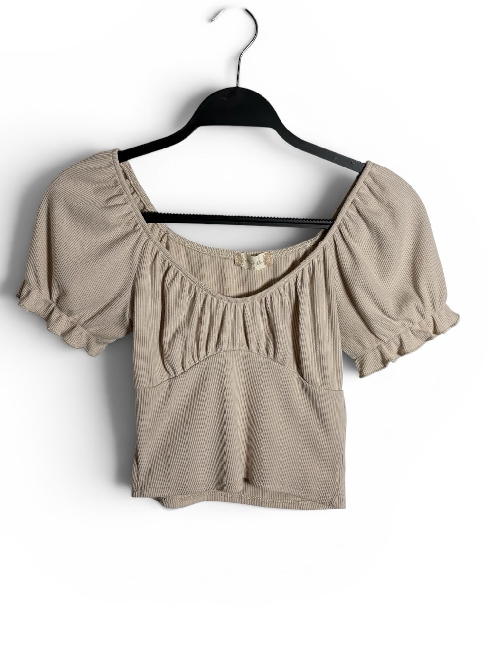 Altar'd State Beige Puff-Short Sleeve Crop Top